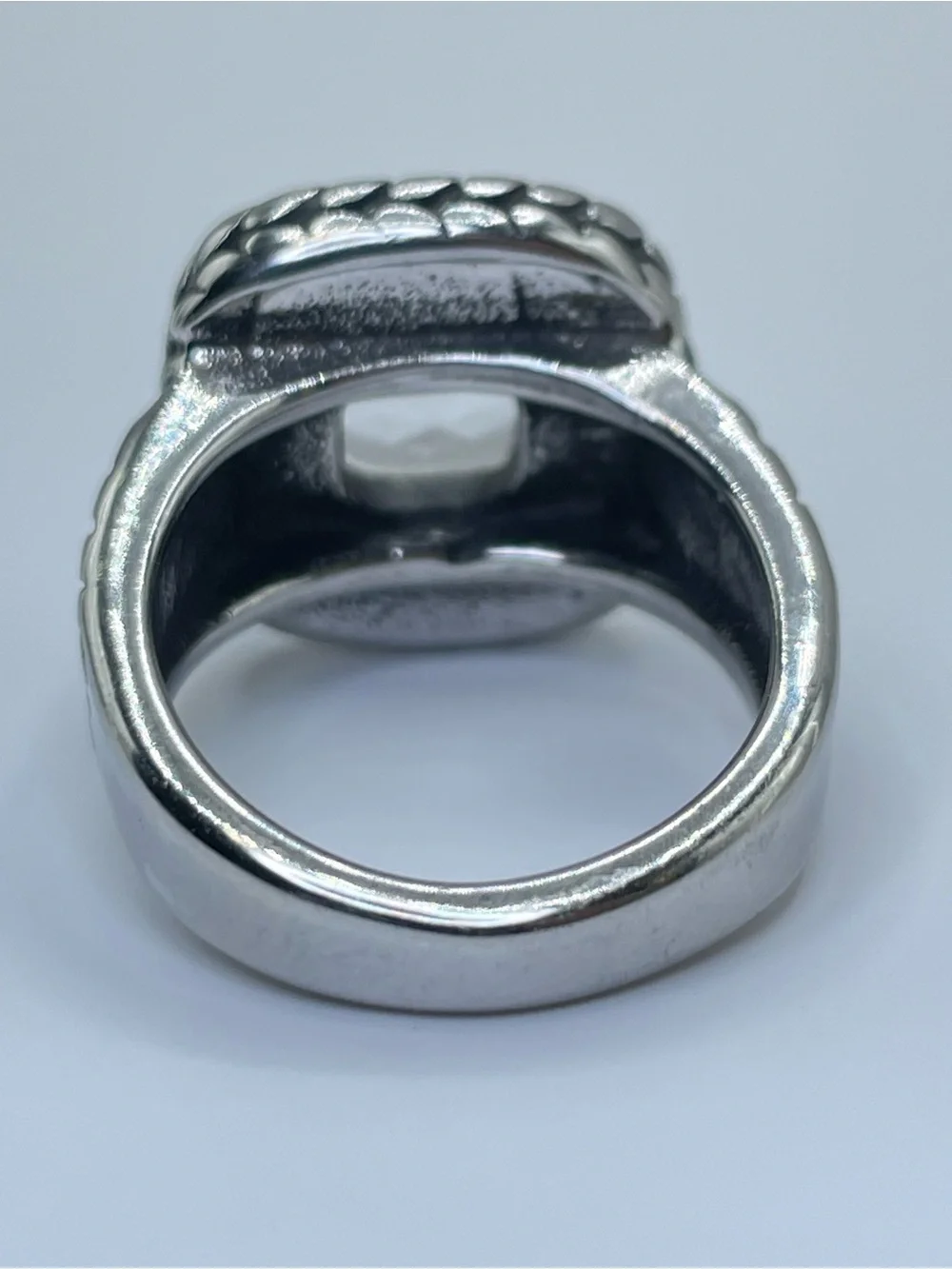 Silver Tone Clear Crystal Glass Cable Statement Ring Vintage Gothic Style